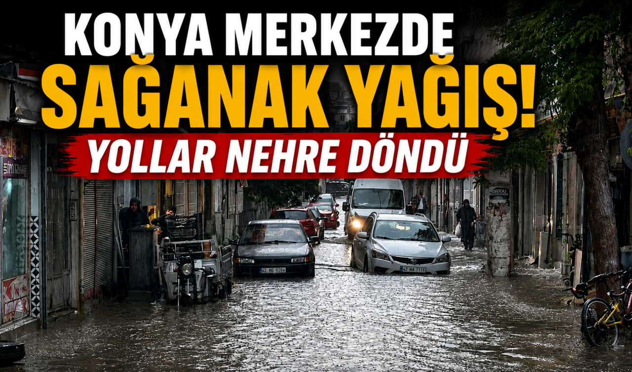 Konya merkezde sağanak yağış! Yollar nehre döndü