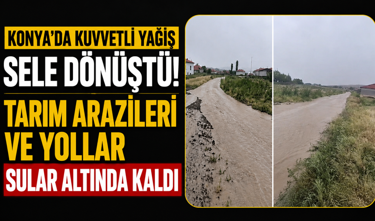 Konya’da kuvvetli yağış sele dönüştü! Tarım arazileri ve yollar sular altında kaldı