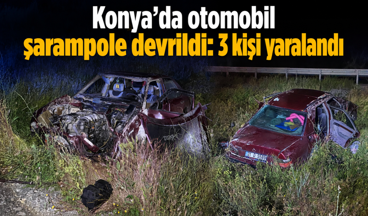 Konya’da otomobil şarampole devrildi: 3 kişi yaralandı