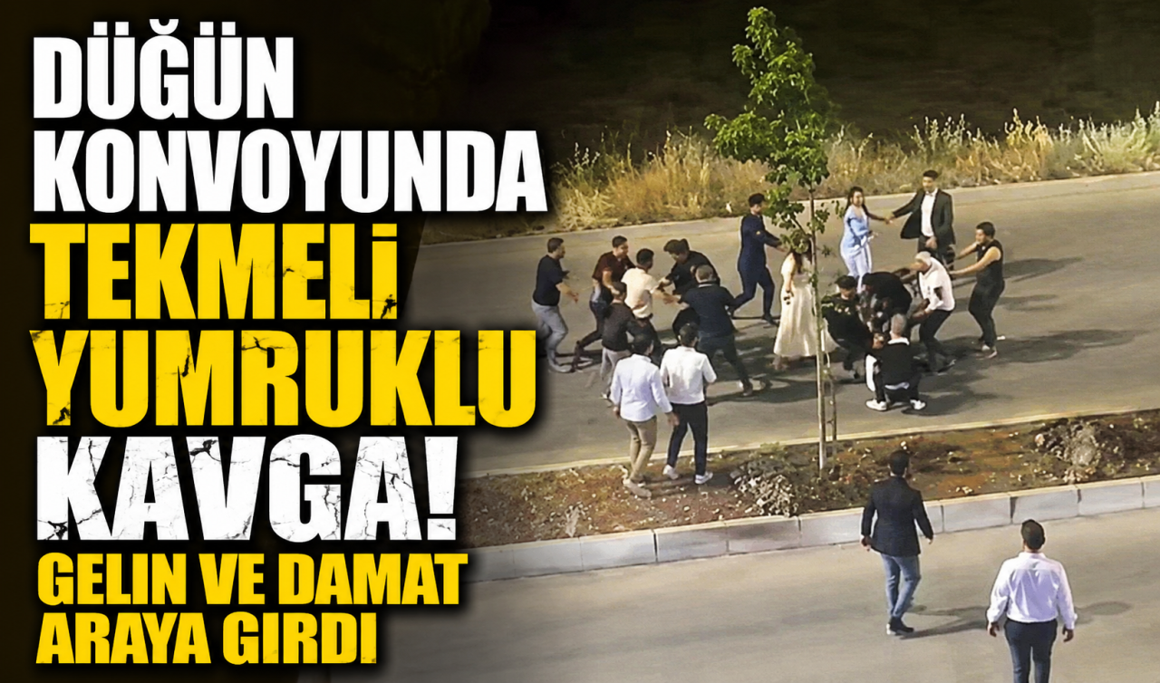 Düğün konvoyunda tekmeli yumruklu kavga! Gelin ve damat araya girdi