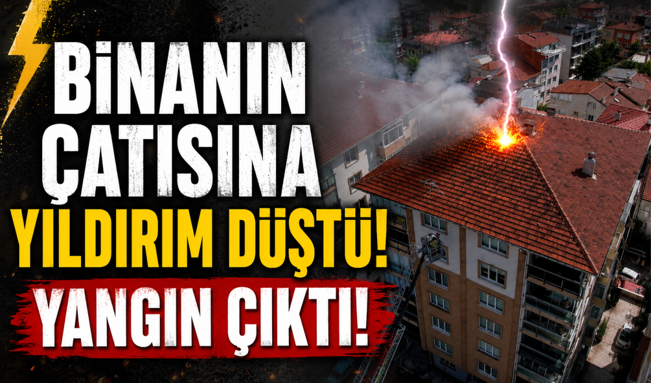 Binanın çatısına yıldırım düştü! Yangın çıktı