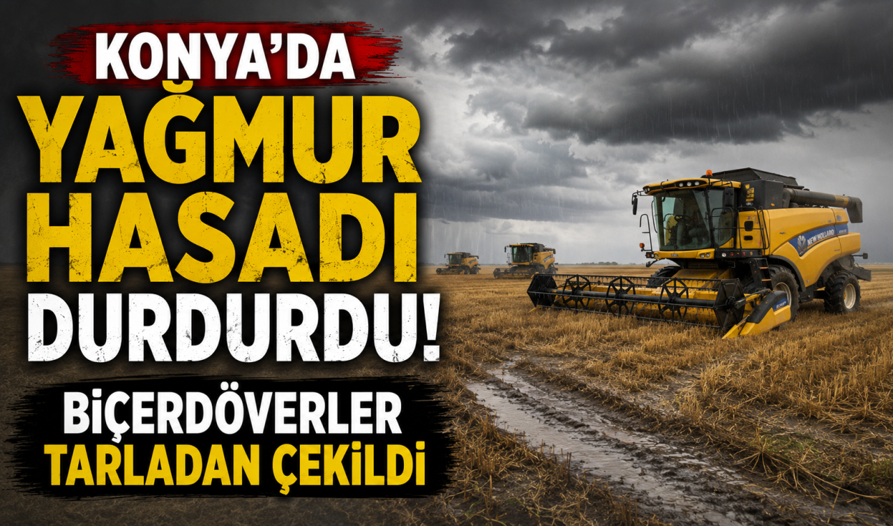 Konya’da yağmur hasadı durdurdu! Biçerdöverler tarladan çekildi