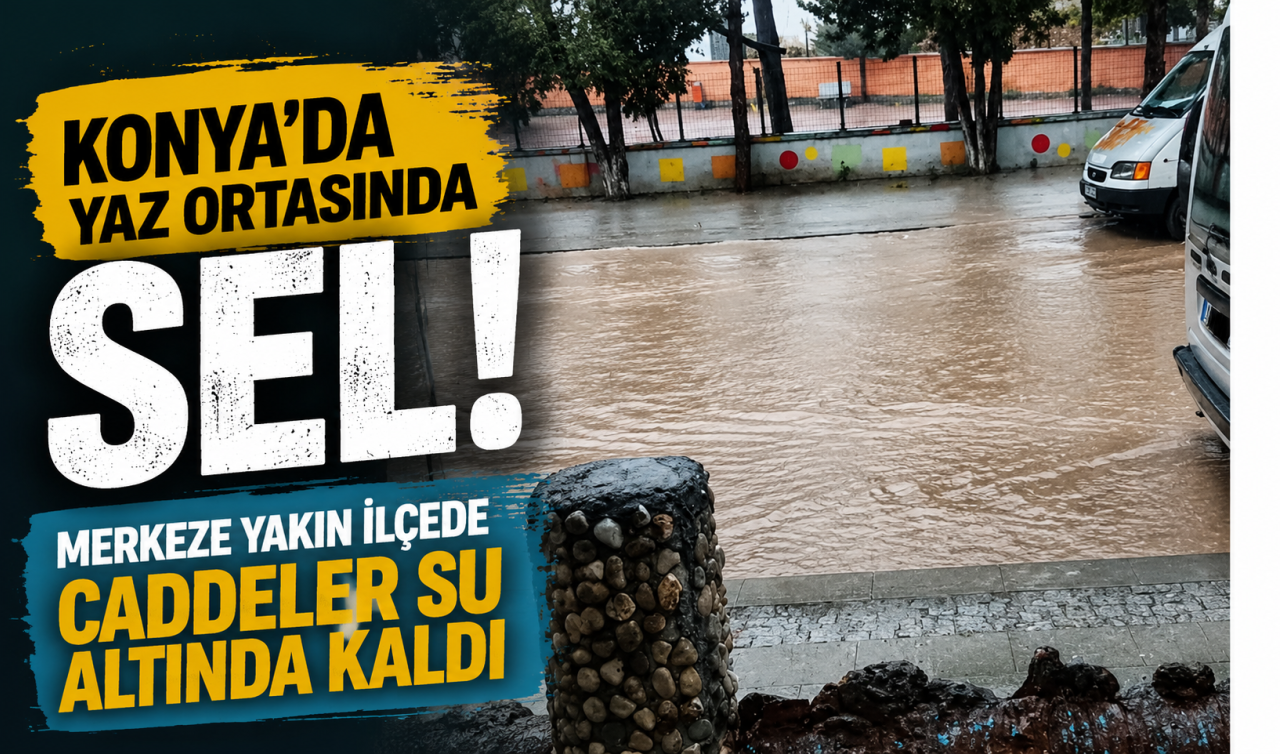 Konya’da yaz ortasında sel! Merkeze yakın ilçede caddeler su altında kaldı