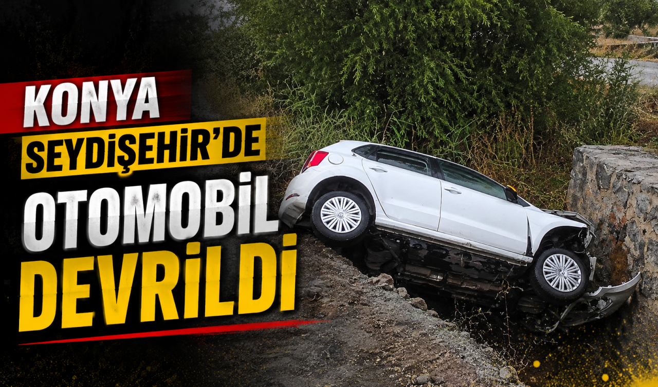 Konya Seydişehir’de otomobil devrildi