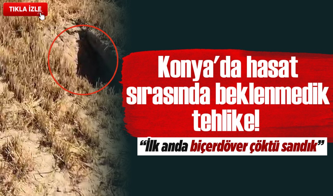 Konya’da hasat sırasında beklenmedik tehlike! Biçerdöver çukura saplandı 