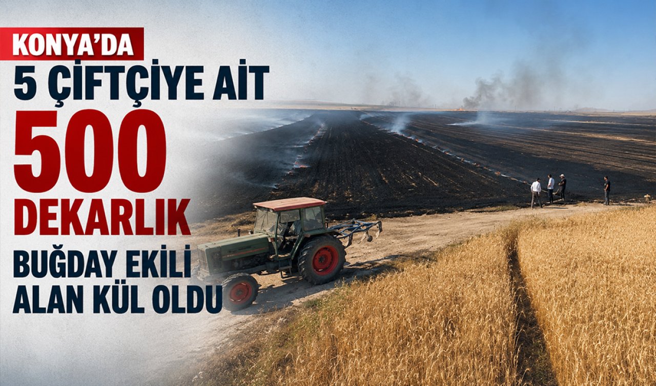 Konya’da 5 çiftçiye ait 500 dekarlık buğday ekili alan kül oldu 
