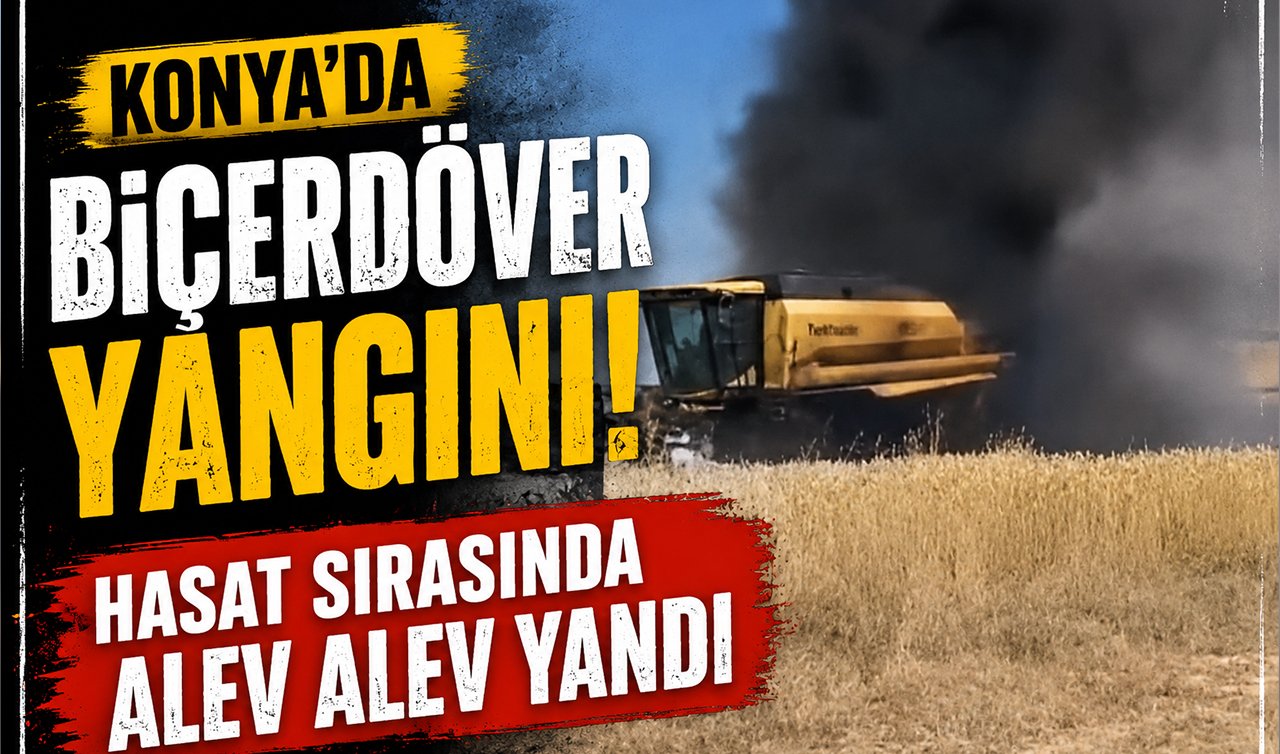 Konya’da biçerdöver yangını! Hasat sırasında alev alev yandı