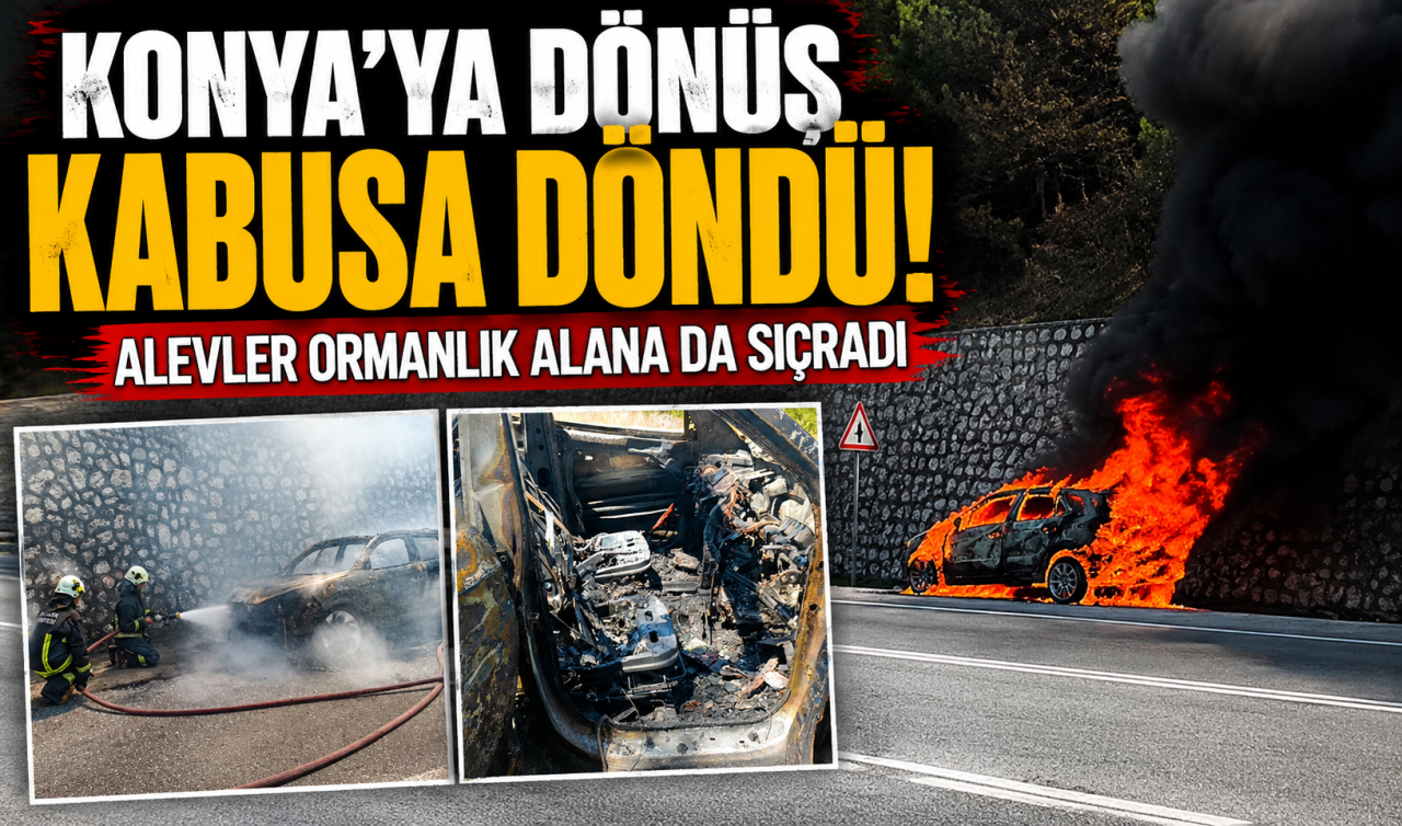 Konya’ya dönüş kabusa döndü! Alevler ormanlık alana da sıçradı