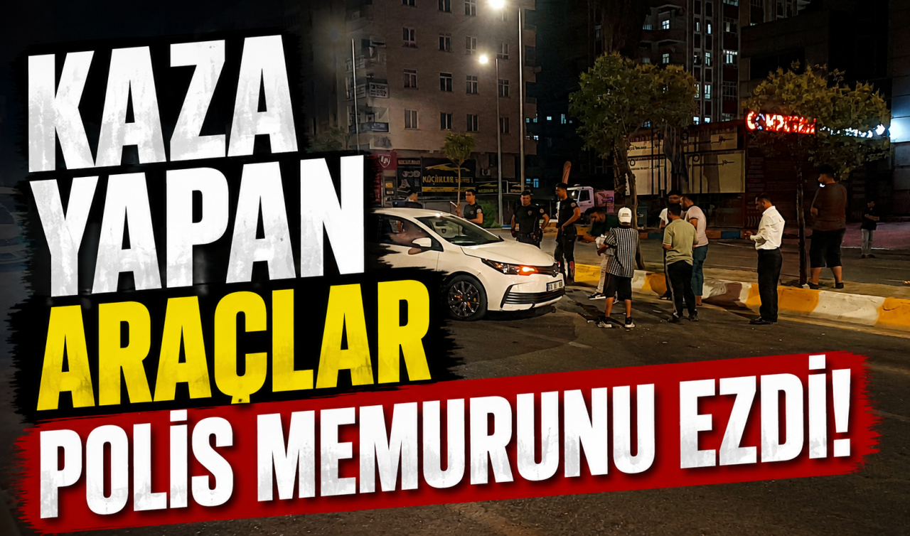 Kaza yapan araçlar polis memurunu ezdi