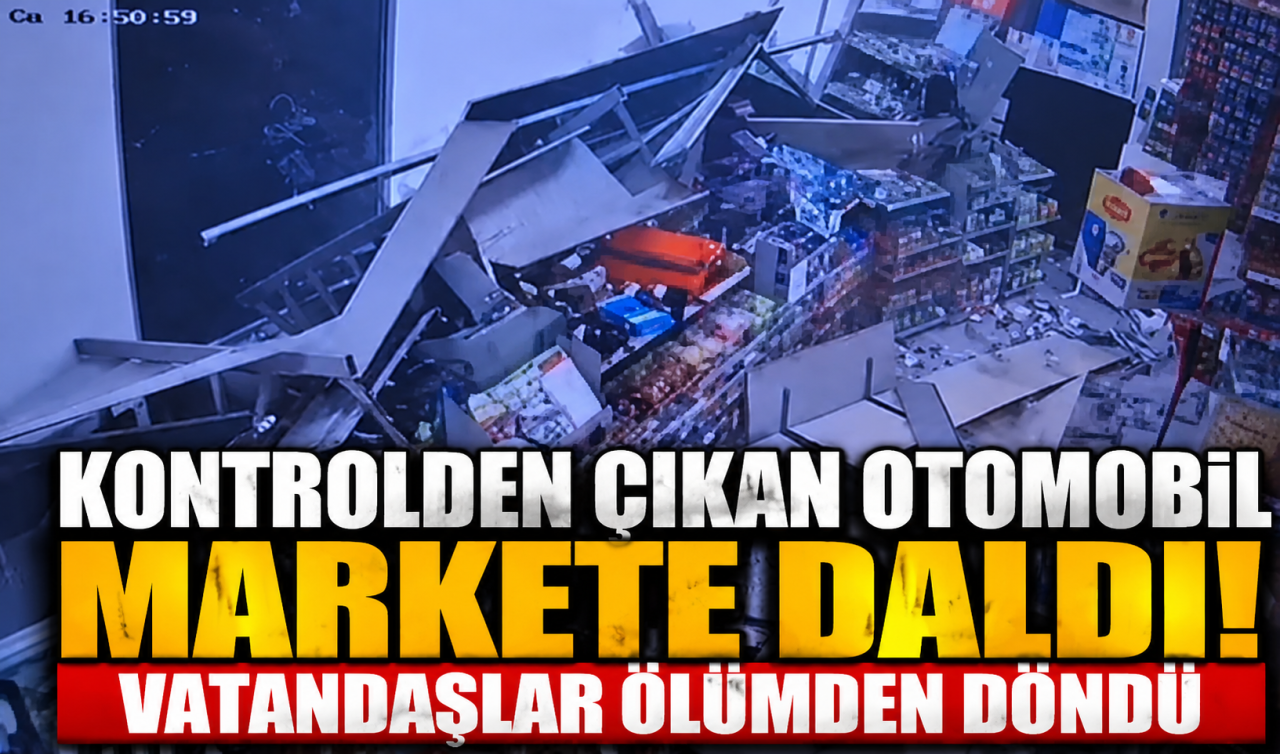 Kontrolden çıkan otomobil markete daldı! Vatandaşlar ölümden döndü