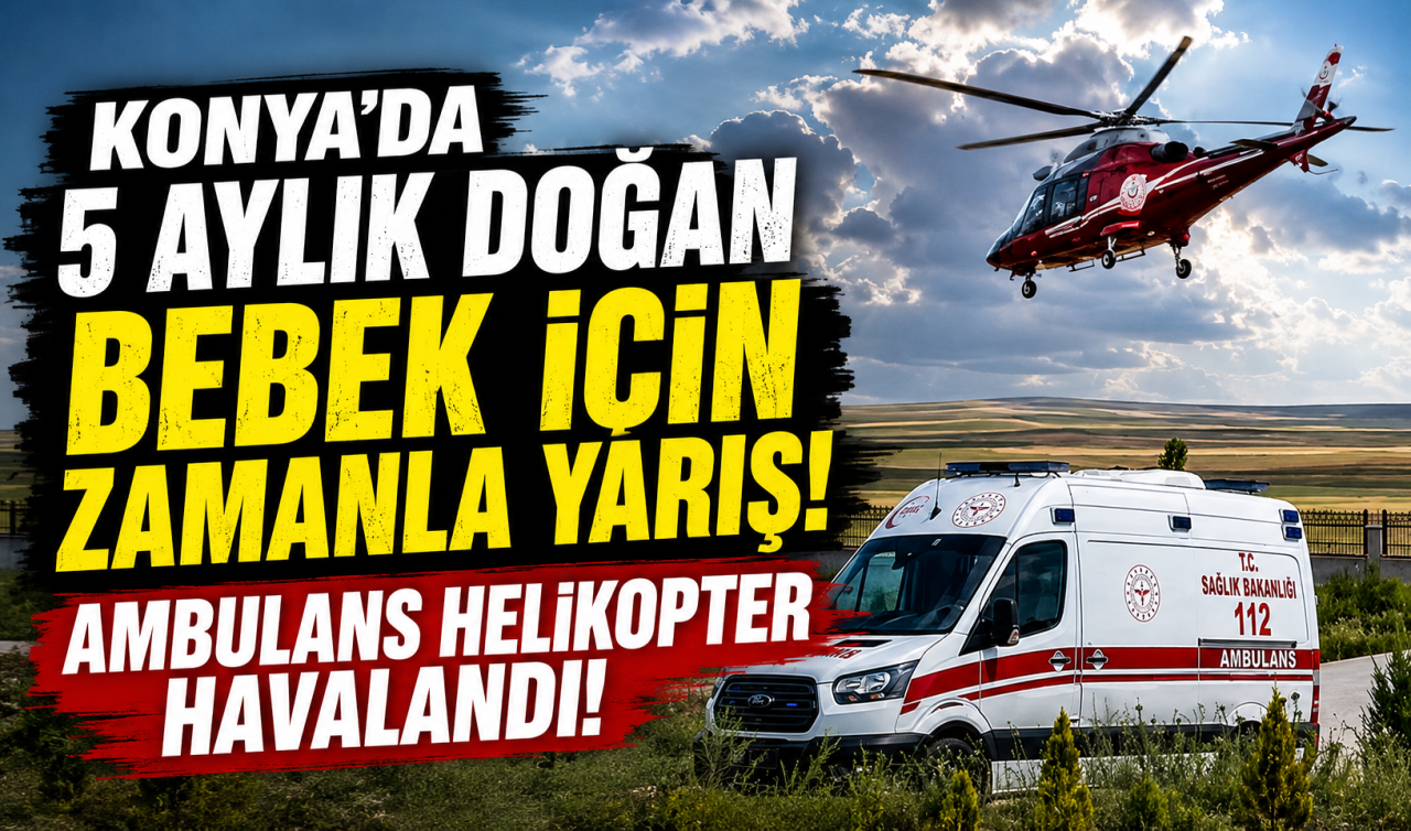 Konya’da 5 aylık doğan bebek için zamanla yarış! Ambulans helikopter havalandı